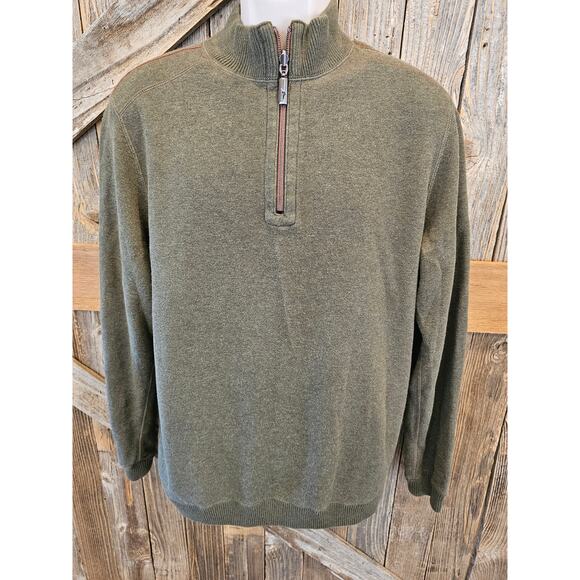 Tommy bahama size L (?) Mens REVERSIBLE 1/4 zip green beige EUC Warm sweater - Picture 1 of 7